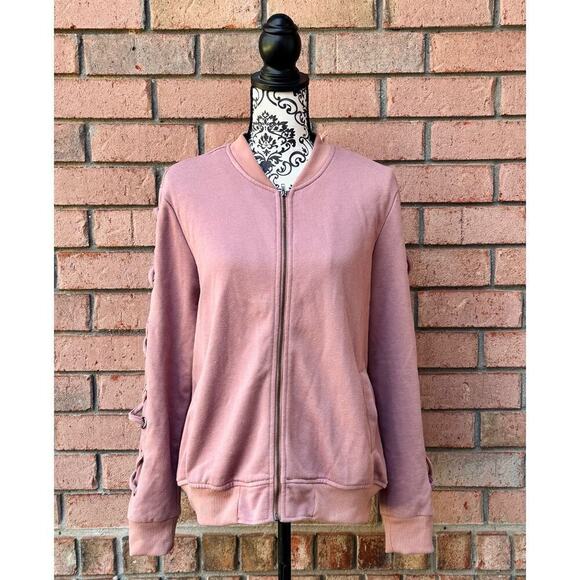 GUC IJOAH Dusty Pink Zip Up Jacket Crisscross Lacing Large - Picture 1 of 9